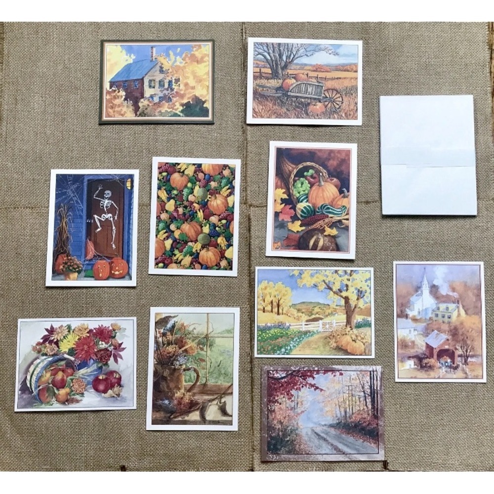 Vintage EPVA Autumn Fall Blank Note Card Set Harvest Junk Journaling Framable